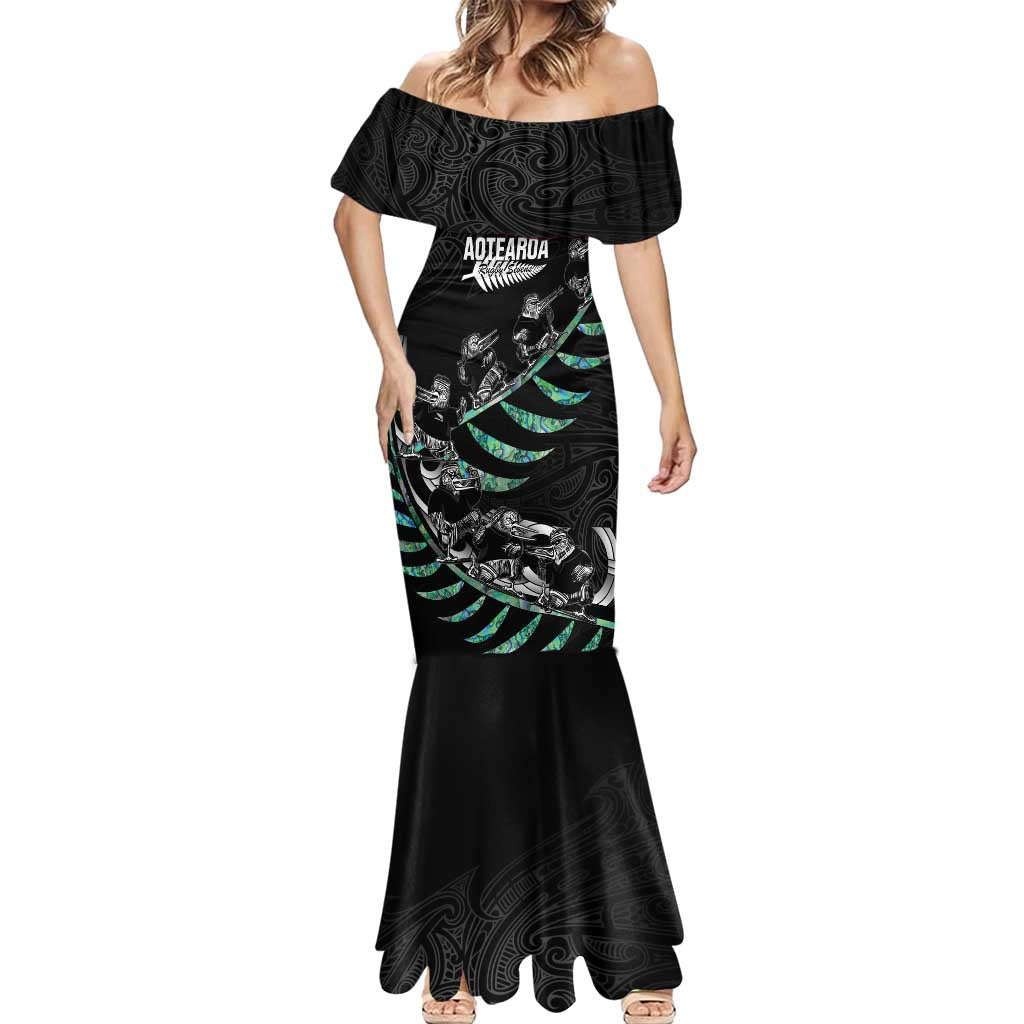 Custom New Zealand Silver Fern Rugby Mermaid Dress Aotearoa Kiwi Maori Pattern LT14 - Polynesian Pride