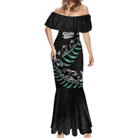 Custom New Zealand Silver Fern Rugby Mermaid Dress Aotearoa Kiwi Maori Pattern LT14 - Polynesian Pride