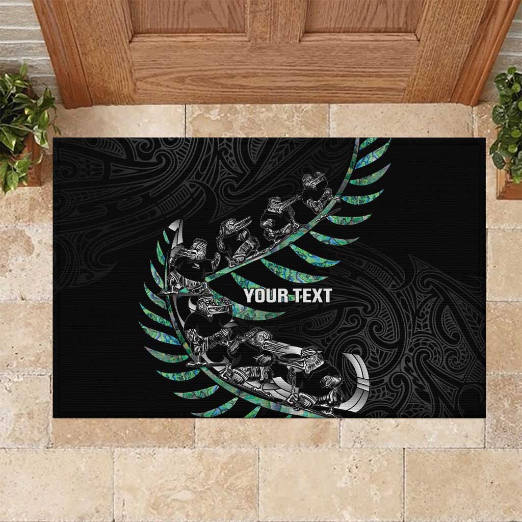 Custom New Zealand Silver Fern Rugby Rubber Doormat Aotearoa Kiwi Maori Pattern LT14 Black - Polynesian Pride
