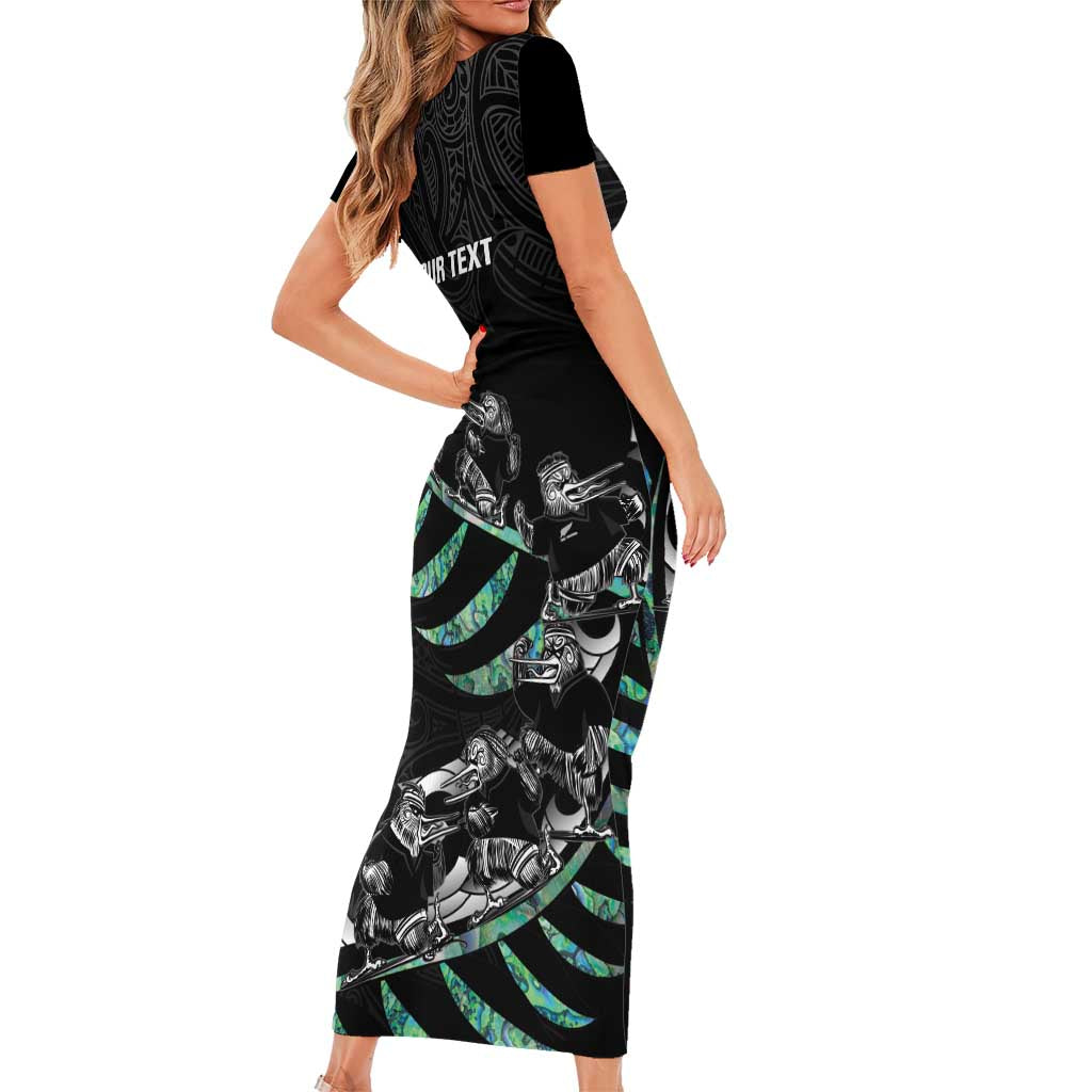 Custom New Zealand Silver Fern Rugby Short Sleeve Bodycon Dress Aotearoa Kiwi Maori Pattern LT14 - Polynesian Pride