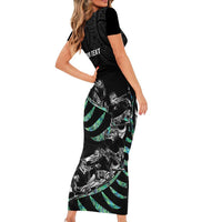 Custom New Zealand Silver Fern Rugby Short Sleeve Bodycon Dress Aotearoa Kiwi Maori Pattern LT14 - Polynesian Pride