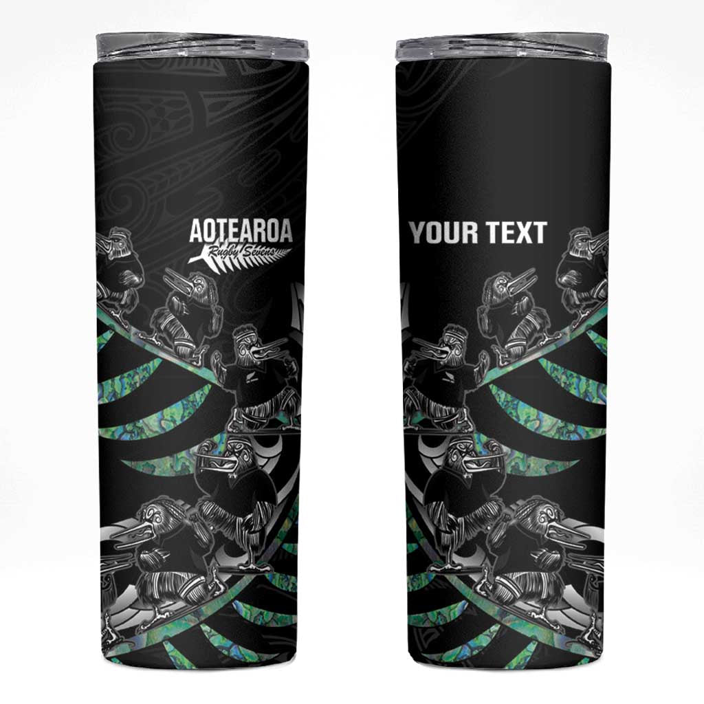 Custom New Zealand Silver Fern Rugby Skinny Tumbler Aotearoa Kiwi Maori Pattern LT14 Black - Polynesian Pride