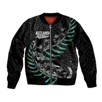 Custom New Zealand Silver Fern Rugby Sleeve Zip Bomber Jacket Aotearoa Kiwi Maori Pattern LT14 Unisex Black - Polynesian Pride
