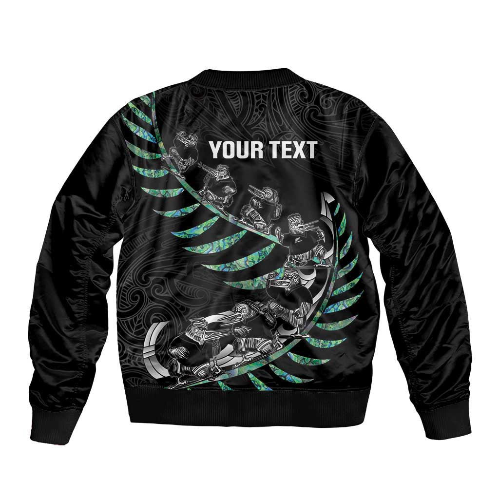 Custom New Zealand Silver Fern Rugby Sleeve Zip Bomber Jacket Aotearoa Kiwi Maori Pattern LT14 - Polynesian Pride