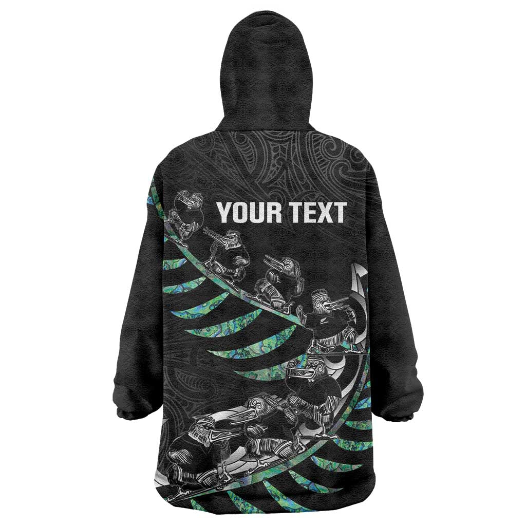 Custom New Zealand Silver Fern Rugby Wearable Blanket Hoodie Aotearoa Kiwi Maori Pattern LT14 - Polynesian Pride