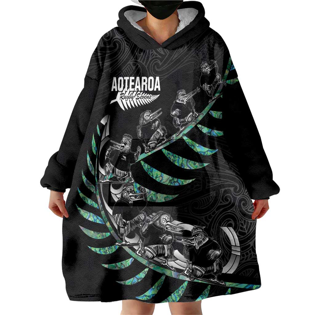 Custom New Zealand Silver Fern Rugby Wearable Blanket Hoodie Aotearoa Kiwi Maori Pattern LT14 - Polynesian Pride