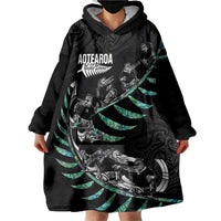 Custom New Zealand Silver Fern Rugby Wearable Blanket Hoodie Aotearoa Kiwi Maori Pattern LT14 - Polynesian Pride