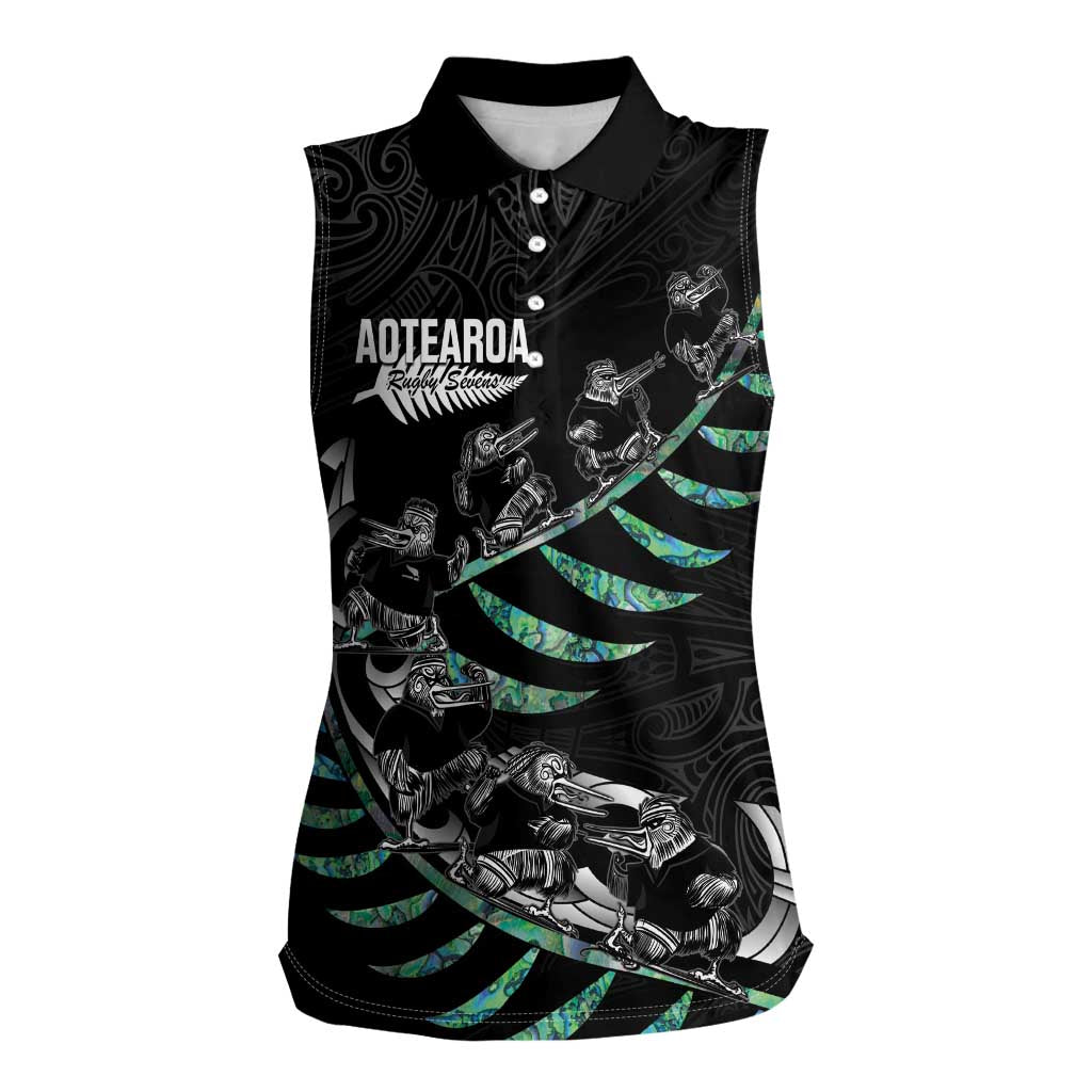Custom New Zealand Silver Fern Rugby Women Sleeveless Polo Shirt Aotearoa Kiwi Maori Pattern LT14 Female Black - Polynesian Pride
