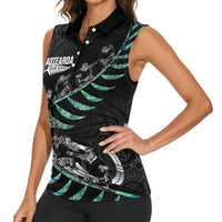 Custom New Zealand Silver Fern Rugby Women Sleeveless Polo Shirt Aotearoa Kiwi Maori Pattern LT14 - Polynesian Pride
