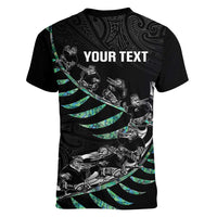 Custom New Zealand Silver Fern Rugby Women V-Neck T-Shirt Aotearoa Kiwi Maori Pattern LT14 - Polynesian Pride