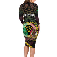 Personalised Vanuatu Family Matching Long Sleeve Bodycon Dress and Hawaiian Shirt Yumi 45th Hapi Independens Dei - Black Version LT14 - Polynesian Pride