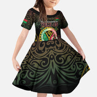Personalised Vanuatu Family Matching Off The Shoulder Long Sleeve Dress and Hawaiian Shirt Yumi 45th Hapi Independens Dei - Black Version LT14 Daughter's Dress Black - Polynesian Pride