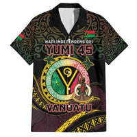 Personalised Vanuatu Family Matching Off The Shoulder Long Sleeve Dress and Hawaiian Shirt Yumi 45th Hapi Independens Dei - Black Version LT14 Dad's Shirt - Short Sleeve Black - Polynesian Pride
