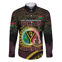 Personalised Vanuatu Family Matching Off The Shoulder Long Sleeve Dress and Hawaiian Shirt Yumi 45th Hapi Independens Dei - Black Version LT14 Dad's Shirt - Long Sleeve Black - Polynesian Pride