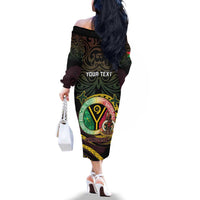 Personalised Vanuatu Family Matching Off The Shoulder Long Sleeve Dress and Hawaiian Shirt Yumi 45th Hapi Independens Dei - Black Version LT14 - Polynesian Pride