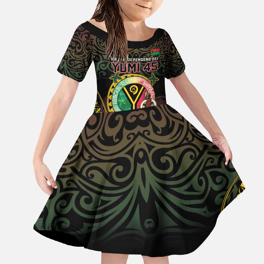 Personalised Vanuatu Family Matching Off Shoulder Maxi Dress and Hawaiian Shirt Yumi 45th Hapi Independens Dei - Black Version LT14