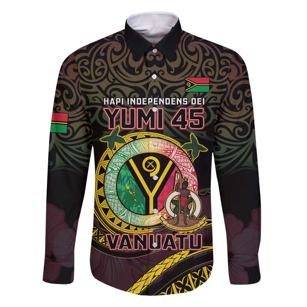 Personalised Vanuatu Family Matching Off Shoulder Short Dress and Hawaiian Shirt Yumi 45th Hapi Independens Dei - Black Version LT14