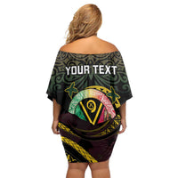 Personalised Vanuatu Family Matching Off Shoulder Short Dress and Hawaiian Shirt Yumi 45th Hapi Independens Dei - Black Version LT14