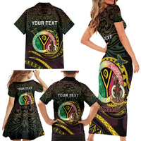 Personalised Vanuatu Family Matching Short Sleeve Bodycon Dress and Hawaiian Shirt Yumi 45th Hapi Independens Dei - Black Version LT14 - Polynesian Pride