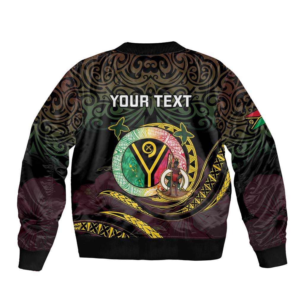 Personalised Vanuatu Sleeve Zip Bomber Jacket Yumi 45th Hapi Independens Dei - Black Version LT14