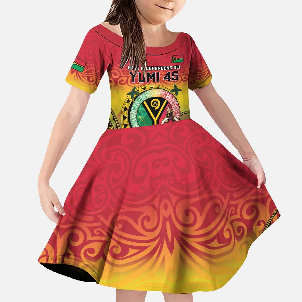 Personalised Vanuatu Family Matching Long Sleeve Bodycon Dress and Hawaiian Shirt Yumi 45th Hapi Independens Dei - Reggae Version LT14 Daughter's Dress Reggae - Polynesian Pride