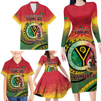 Personalised Vanuatu Family Matching Long Sleeve Bodycon Dress and Hawaiian Shirt Yumi 45th Hapi Independens Dei - Reggae Version LT14 - Polynesian Pride