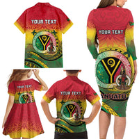 Personalised Vanuatu Family Matching Long Sleeve Bodycon Dress and Hawaiian Shirt Yumi 45th Hapi Independens Dei - Reggae Version LT14 - Polynesian Pride