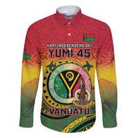 Personalised Vanuatu Family Matching Long Sleeve Bodycon Dress and Hawaiian Shirt Yumi 45th Hapi Independens Dei - Reggae Version LT14 Dad's Shirt - Long Sleeve Reggae - Polynesian Pride