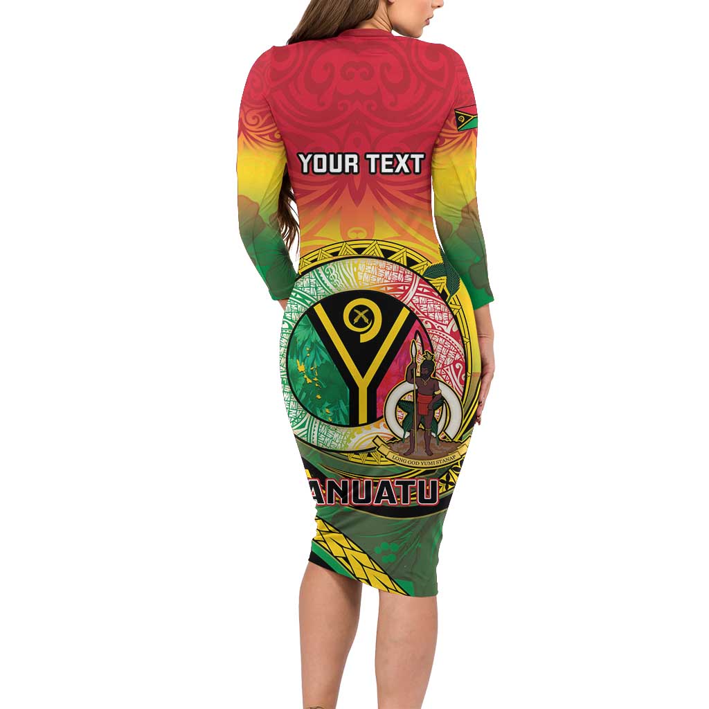 Personalised Vanuatu Family Matching Long Sleeve Bodycon Dress and Hawaiian Shirt Yumi 45th Hapi Independens Dei - Reggae Version LT14 - Polynesian Pride