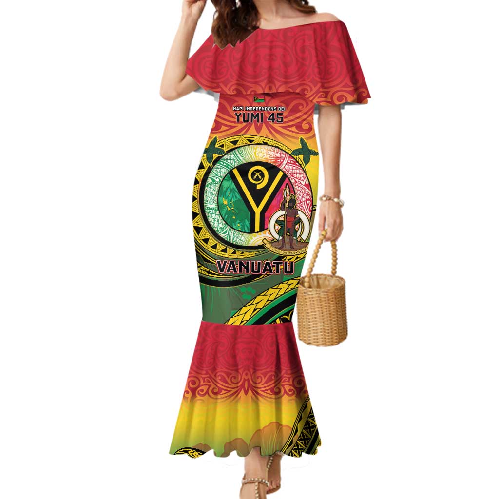 Personalised Vanuatu Family Matching Mermaid Dress and Hawaiian Shirt Yumi 45th Hapi Independens Dei - Reggae Version LT14
