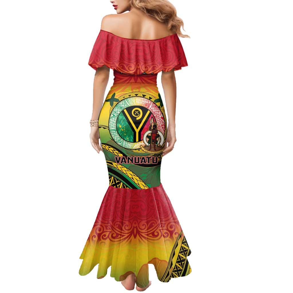 Personalised Vanuatu Family Matching Mermaid Dress and Hawaiian Shirt Yumi 45th Hapi Independens Dei - Reggae Version LT14