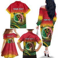 Personalised Vanuatu Family Matching Off The Shoulder Long Sleeve Dress and Hawaiian Shirt Yumi 45th Hapi Independens Dei - Reggae Version LT14 - Polynesian Pride