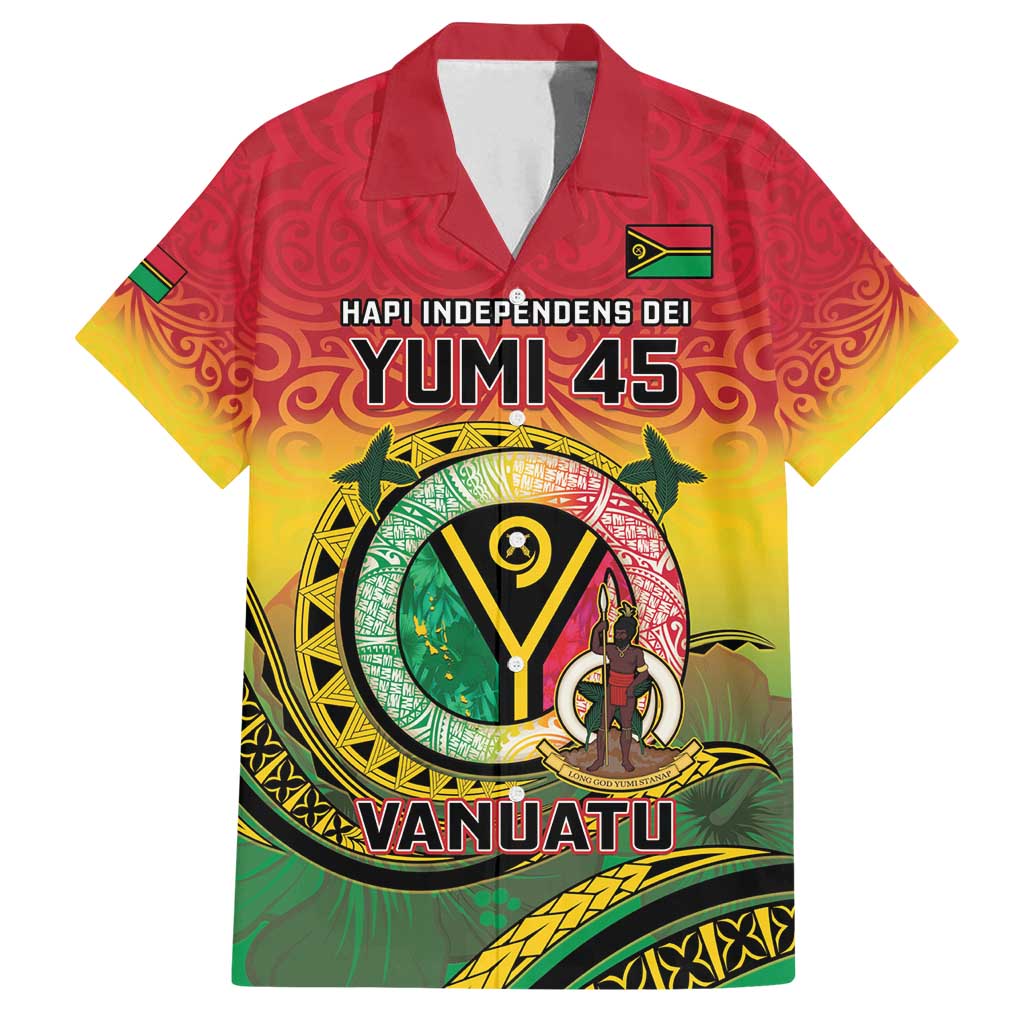 Personalised Vanuatu Family Matching Off Shoulder Short Dress and Hawaiian Shirt Yumi 45th Hapi Independens Dei - Reggae Version LT14