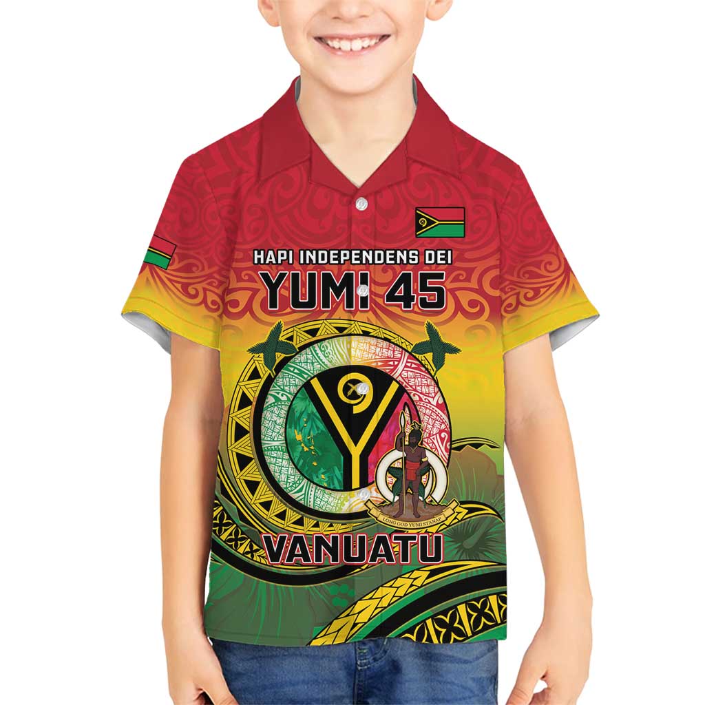 Personalised Vanuatu Family Matching Off Shoulder Short Dress and Hawaiian Shirt Yumi 45th Hapi Independens Dei - Reggae Version LT14