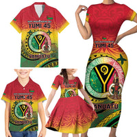 Personalised Vanuatu Family Matching Short Sleeve Bodycon Dress and Hawaiian Shirt Yumi 45th Hapi Independens Dei - Reggae Version LT14 - Polynesian Pride