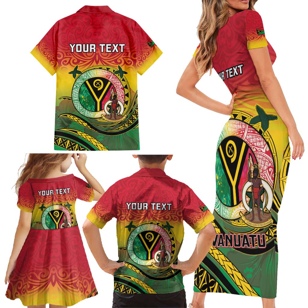 Personalised Vanuatu Family Matching Short Sleeve Bodycon Dress and Hawaiian Shirt Yumi 45th Hapi Independens Dei - Reggae Version LT14 - Polynesian Pride