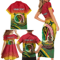 Personalised Vanuatu Family Matching Short Sleeve Bodycon Dress and Hawaiian Shirt Yumi 45th Hapi Independens Dei - Reggae Version LT14 - Polynesian Pride