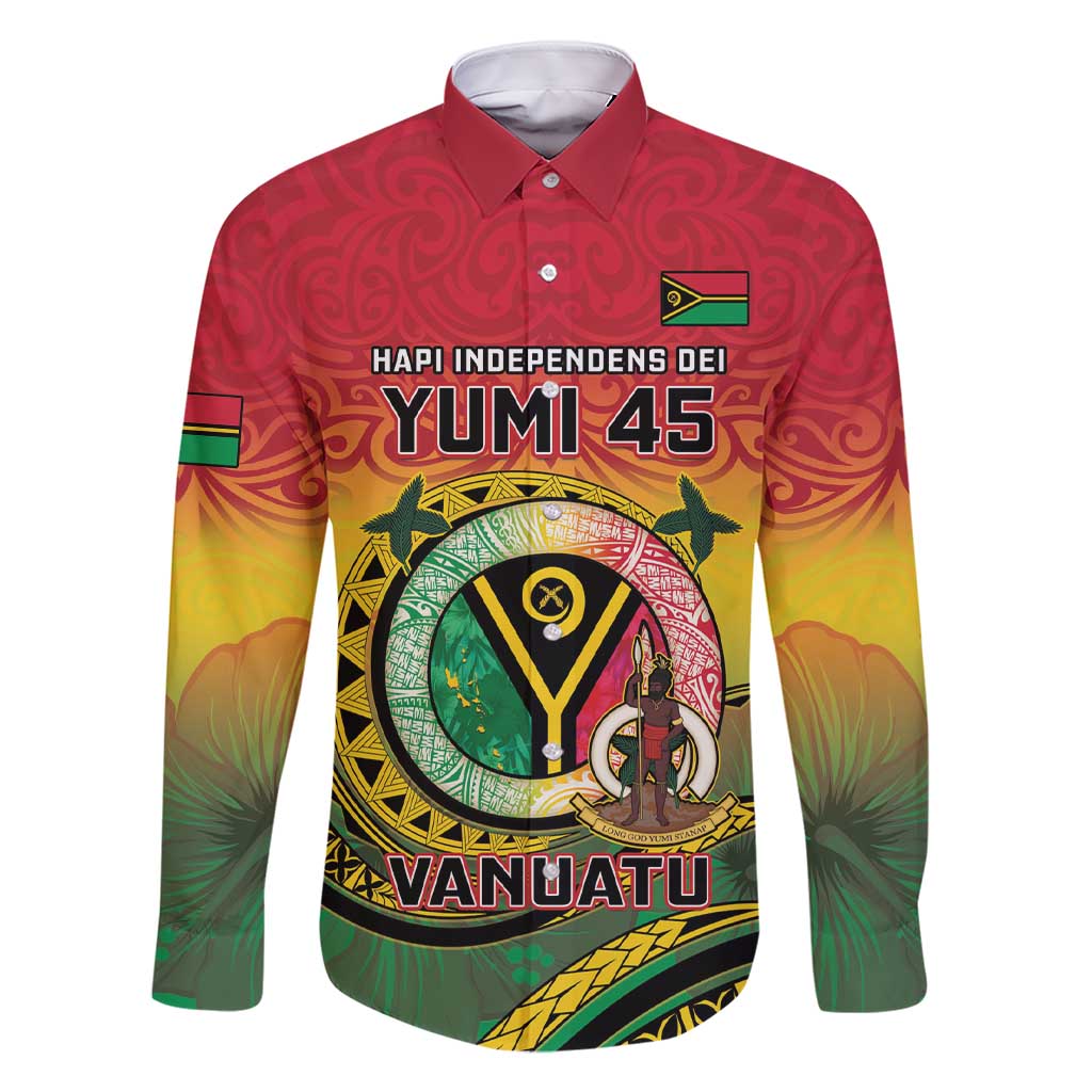 Personalised Vanuatu Family Matching Short Sleeve Bodycon Dress and Hawaiian Shirt Yumi 45th Hapi Independens Dei - Reggae Version LT14 Dad's Shirt - Long Sleeve Reggae - Polynesian Pride