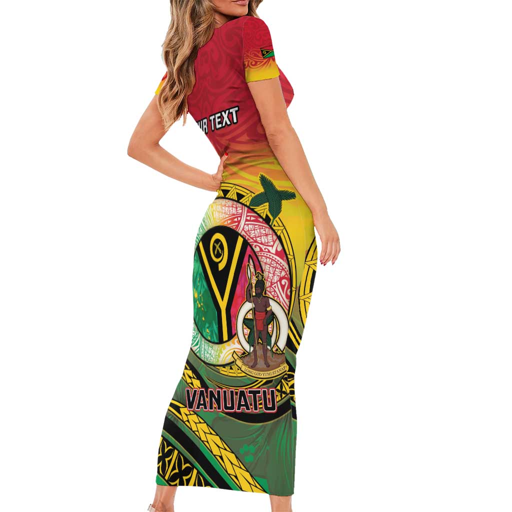 Personalised Vanuatu Family Matching Short Sleeve Bodycon Dress and Hawaiian Shirt Yumi 45th Hapi Independens Dei - Reggae Version LT14 - Polynesian Pride