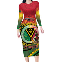 Personalised Vanuatu Long Sleeve Bodycon Dress Yumi 46th Hapi Independens Dei - Reggae Version LT14 Long Dress Reggae - Polynesian Pride