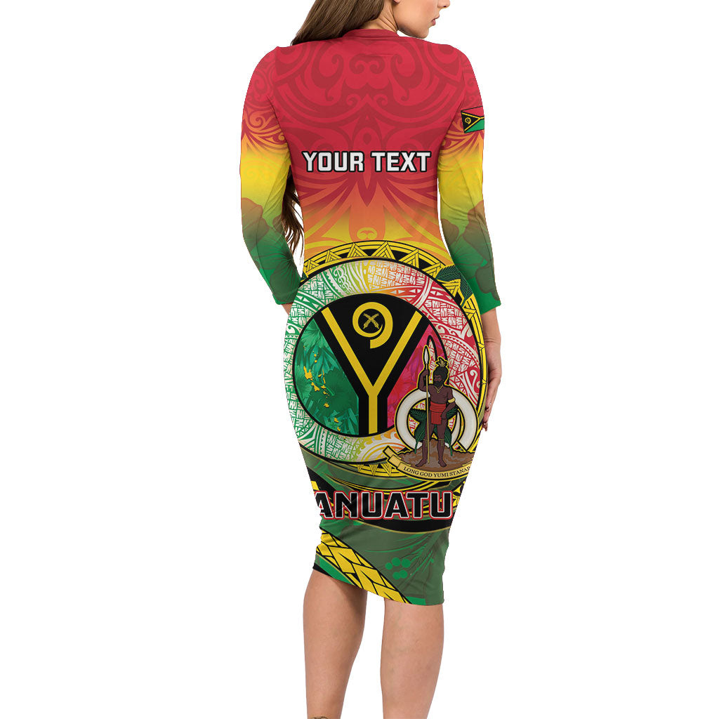 Personalised Vanuatu Long Sleeve Bodycon Dress Yumi 46th Hapi Independens Dei - Reggae Version LT14 - Polynesian Pride