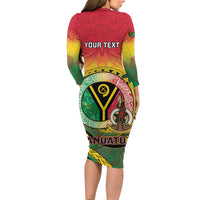 Personalised Vanuatu Long Sleeve Bodycon Dress Yumi 46th Hapi Independens Dei - Reggae Version LT14 - Polynesian Pride