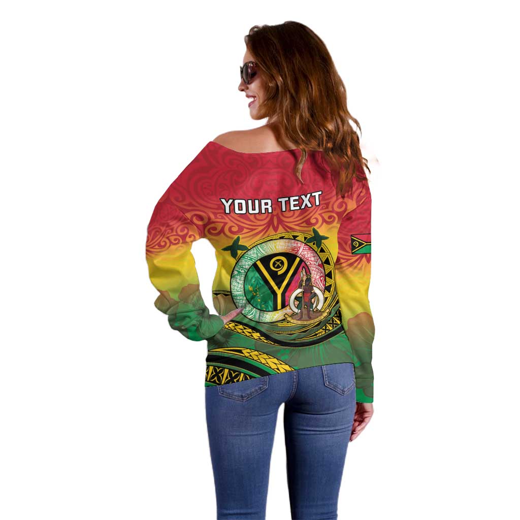 Personalised Vanuatu Off Shoulder Sweater Yumi 45th Hapi Independens Dei - Reggae Version LT14
