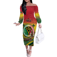 Personalised Vanuatu Off The Shoulder Long Sleeve Dress Yumi 46th Hapi Independens Dei - Reggae Version LT14 Women Reggae - Polynesian Pride