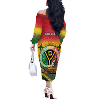 Personalised Vanuatu Off The Shoulder Long Sleeve Dress Yumi 46th Hapi Independens Dei - Reggae Version LT14 - Polynesian Pride