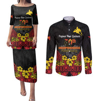 Papua New Guinea Independence Day Couples Matching Puletasi and Long Sleeve Button Shirt PNG Bird of Paradise 50th Anniversary LT14 Black - Polynesian Pride