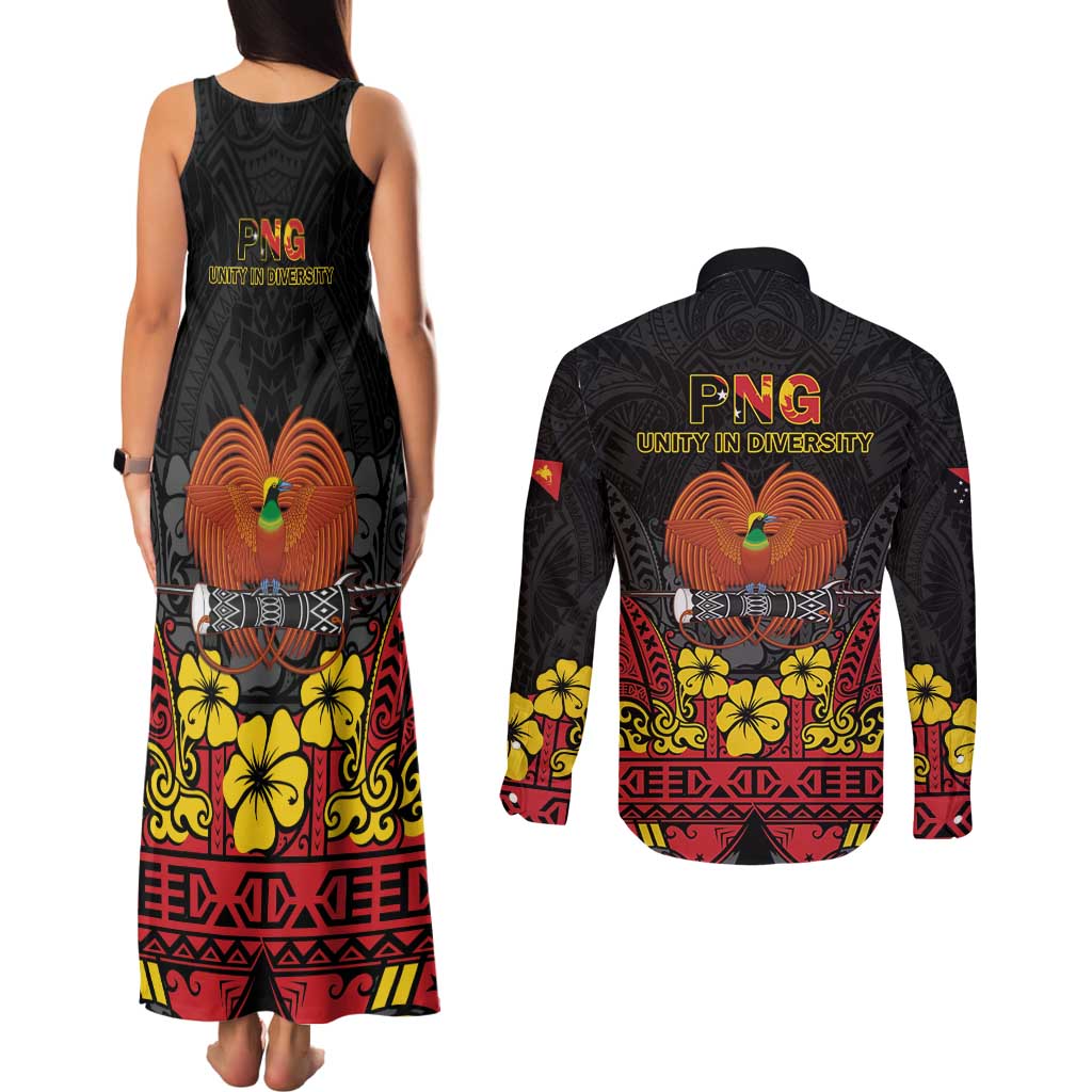 Papua New Guinea Independence Day Couples Matching Tank Maxi Dress and Long Sleeve Button Shirt PNG Bird of Paradise 50th Anniversary LT14 - Polynesian Pride