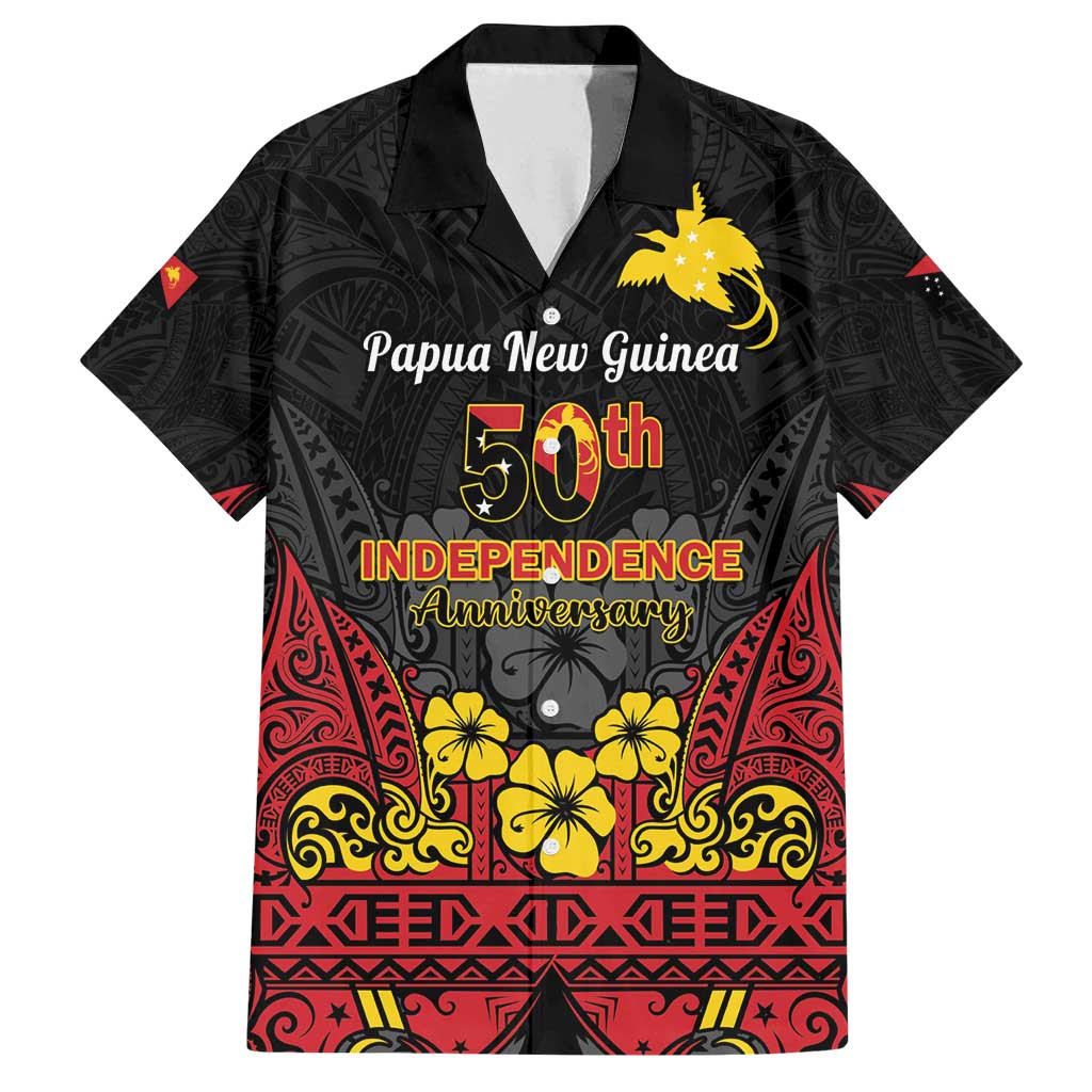 Papua New Guinea Independence Day Family Matching Long Sleeve Bodycon Dress and Hawaiian Shirt PNG Bird of Paradise 50th Anniversary LT14 Dad's Shirt - Short Sleeve Black - Polynesian Pride