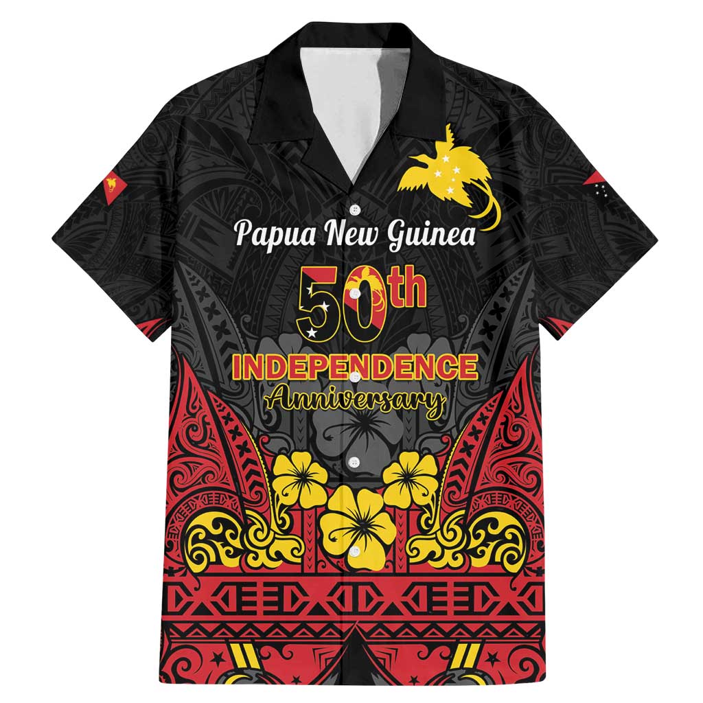 Papua New Guinea Independence Day Family Matching Mermaid Dress and Hawaiian Shirt PNG Bird of Paradise 50th Anniversary LT14 Dad's Shirt - Short Sleeve Black - Polynesian Pride