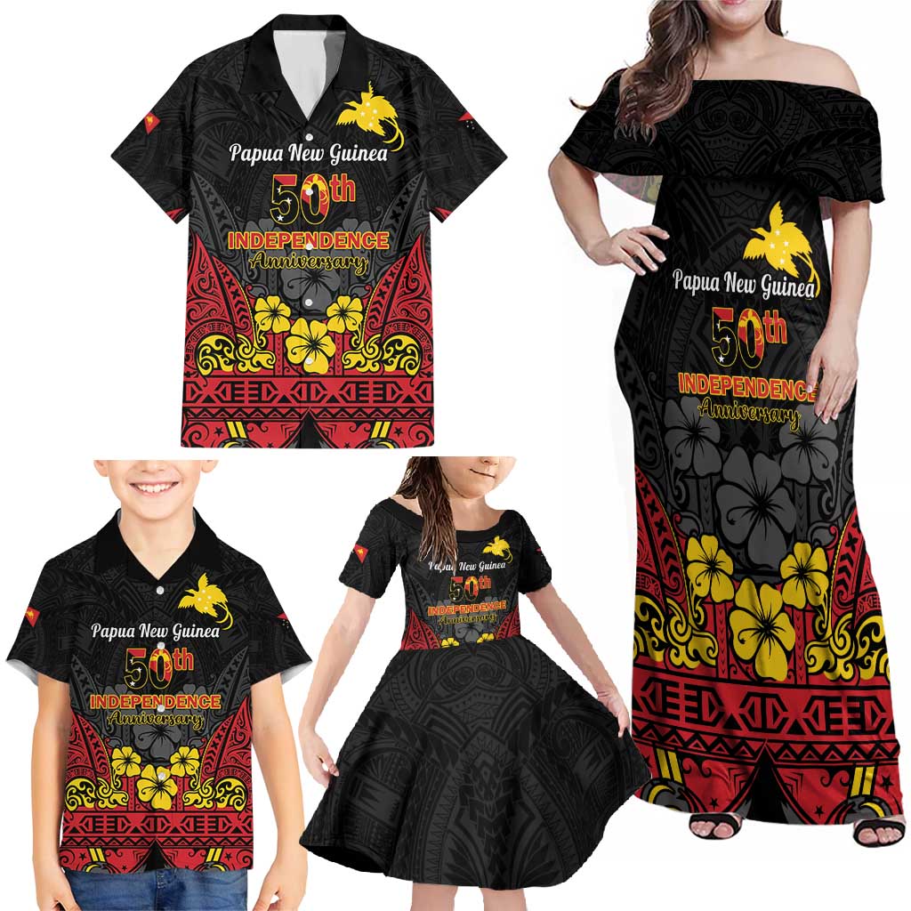 Papua New Guinea Independence Day Family Matching Off Shoulder Maxi Dress and Hawaiian Shirt PNG Bird of Paradise 50th Anniversary LT14 - Polynesian Pride